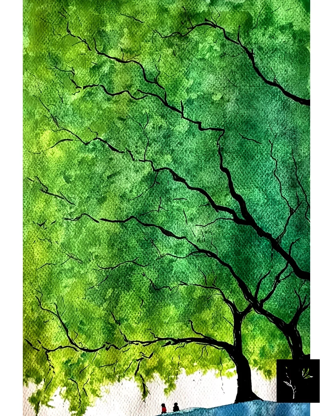 Árvore a dois, aquarela sobre tela
