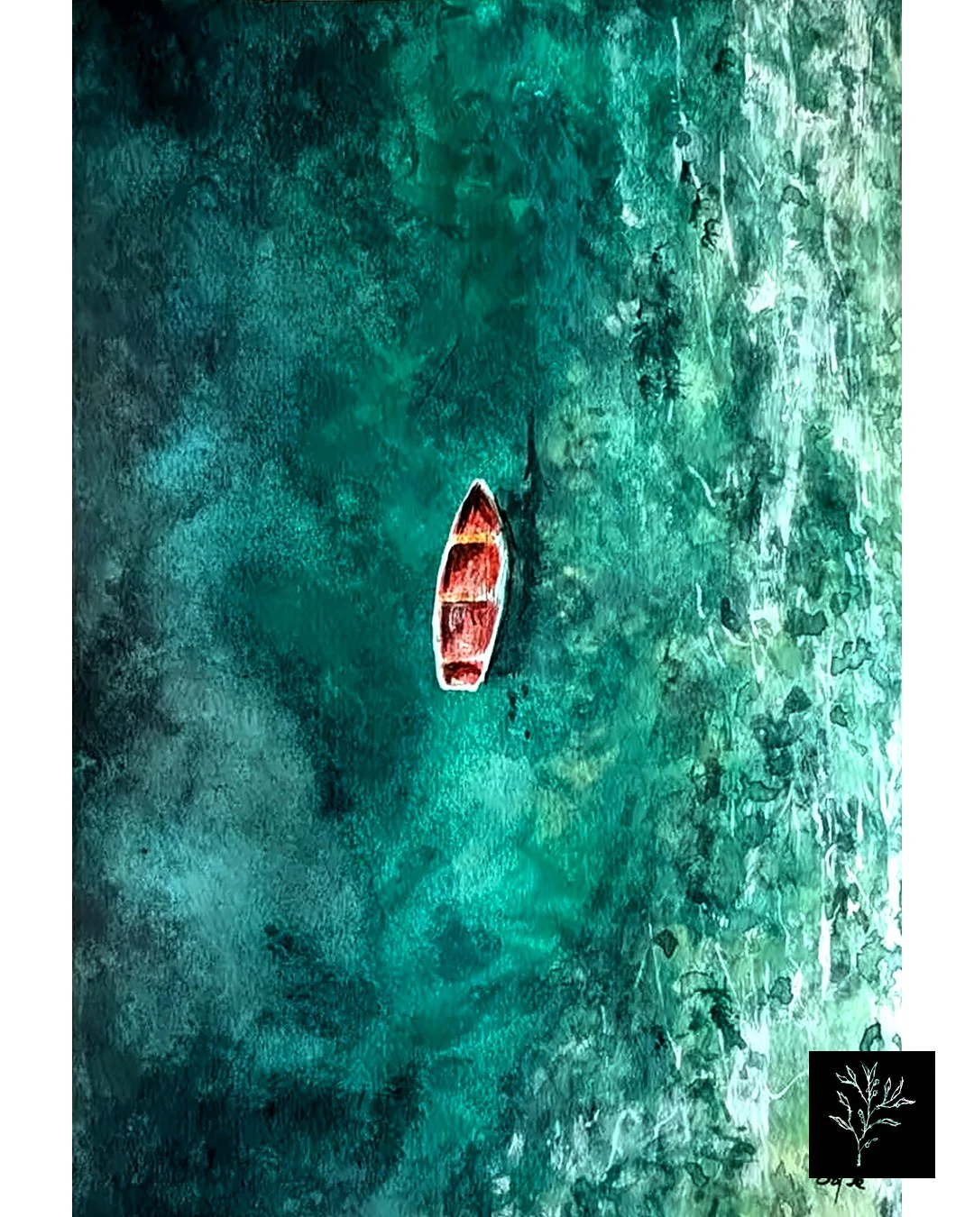 Barco Laranja, aquarela sobre tela