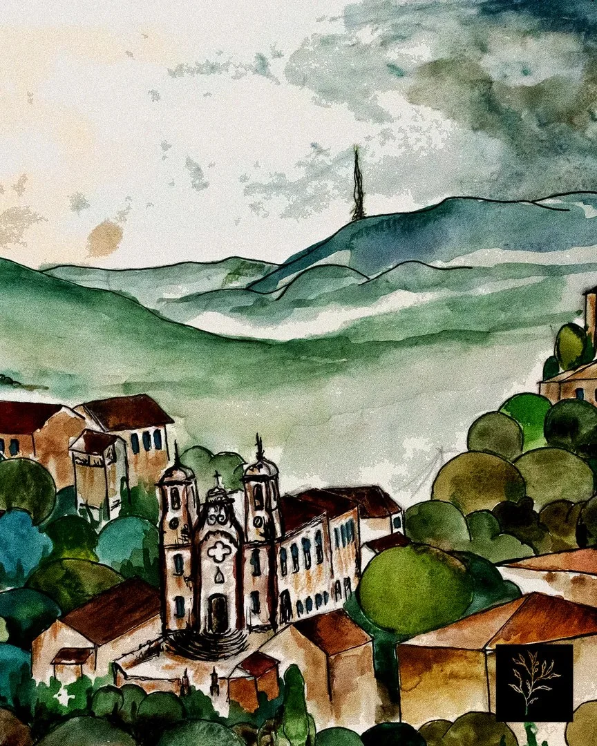Ladeiras de Minas, aquarela e nanquim sobre papel