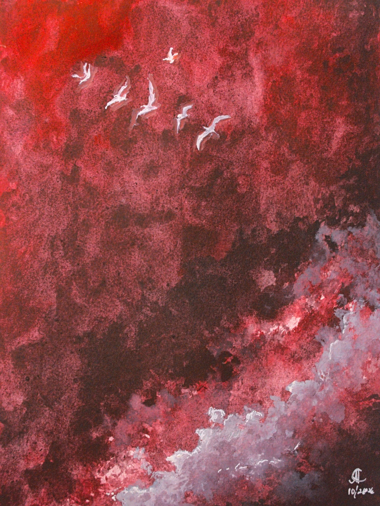 Pássaros, aquarela sobre tela